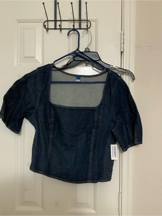 Old Navy Tops - NWT Old Navy Dark Blue Denim Square Neck Puff Sleeve Top